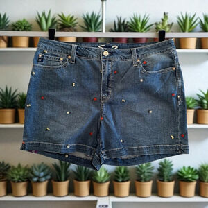 Seven7 Jeans Weekend Shorts Womens 16 Embroidered Flowers 5" Inseam High-Rise